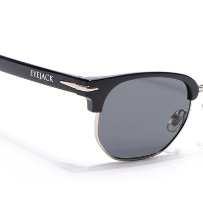 Eyejack Black & Silver Hexagonal Sunglasses for Men & Women (2392CL1091)