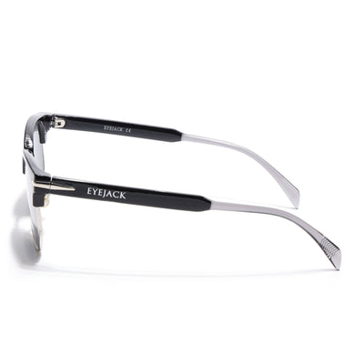 Eyejack Black & Silver Hexagonal Sunglasses for Men & Women (2392CL1091)