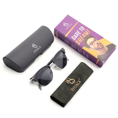 Eyejack Black & Silver Hexagonal Sunglasses for Men & Women (2392CL1091)