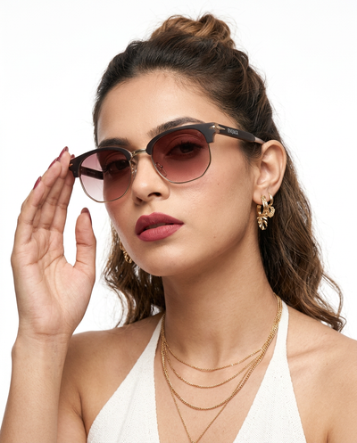 Eyejack Brown & Golden Hexagonal Sunglasses for Men & Women (2392CL1093)
