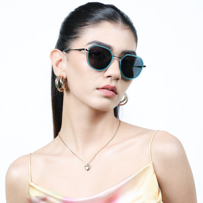 Eyejack Aura Sea Green & Grey Round Polarized Sunglasses for Men & Women (2502PCL1474)