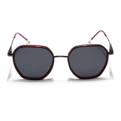 Eyejack Aura Red & Grey Hexagonal Polarized Sunglasses for Men & Women (2503PCL1481)