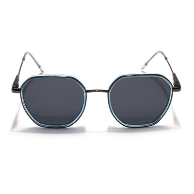 Eyejack Aura Sky Blue & Grey Hexagonal Polarized Sunglasses for Men & Women (2503PCL1482)