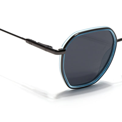 Eyejack Aura Sky Blue & Grey Hexagonal Polarized Sunglasses for Men & Women (2503PCL1482)