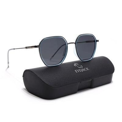 Eyejack Aura Sky Blue & Grey Hexagonal Polarized Sunglasses for Men & Women (2503PCL1482)