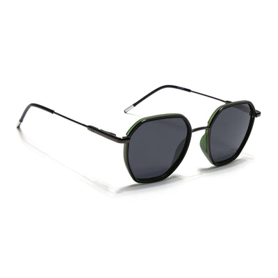 Eyejack Aura Green & Grey Hexagonal Polarized Sunglasses for Men & Women (2503PCL1484)