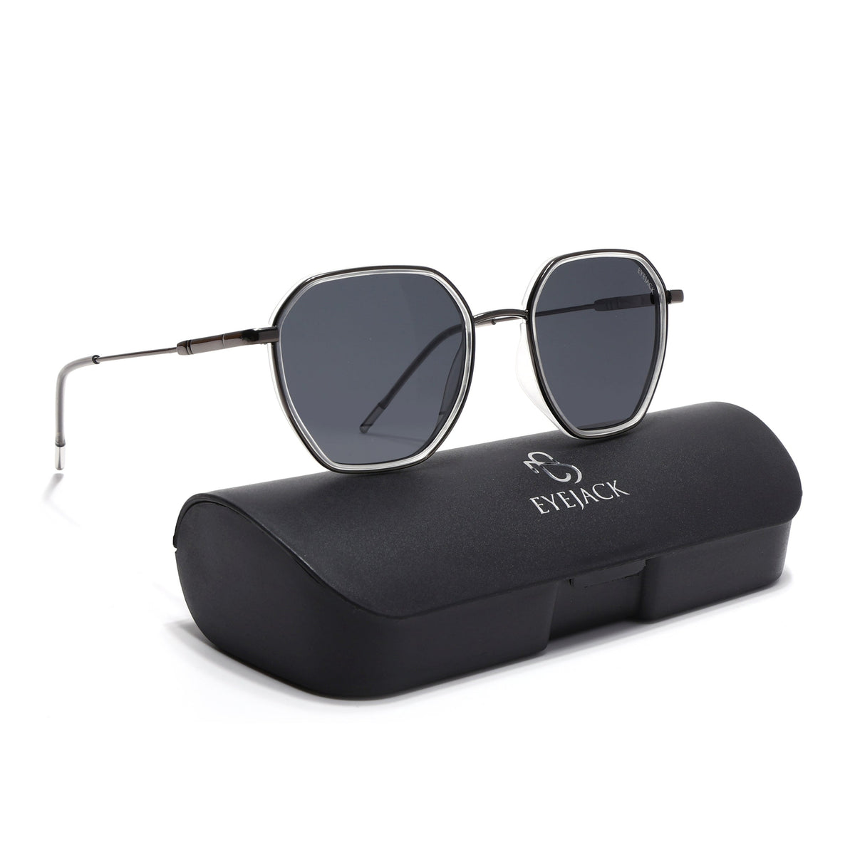 Eyejack Aura Transparent & Grey Hexagonal Polarized Sunglasses for Men & Women (2503PCL1487)