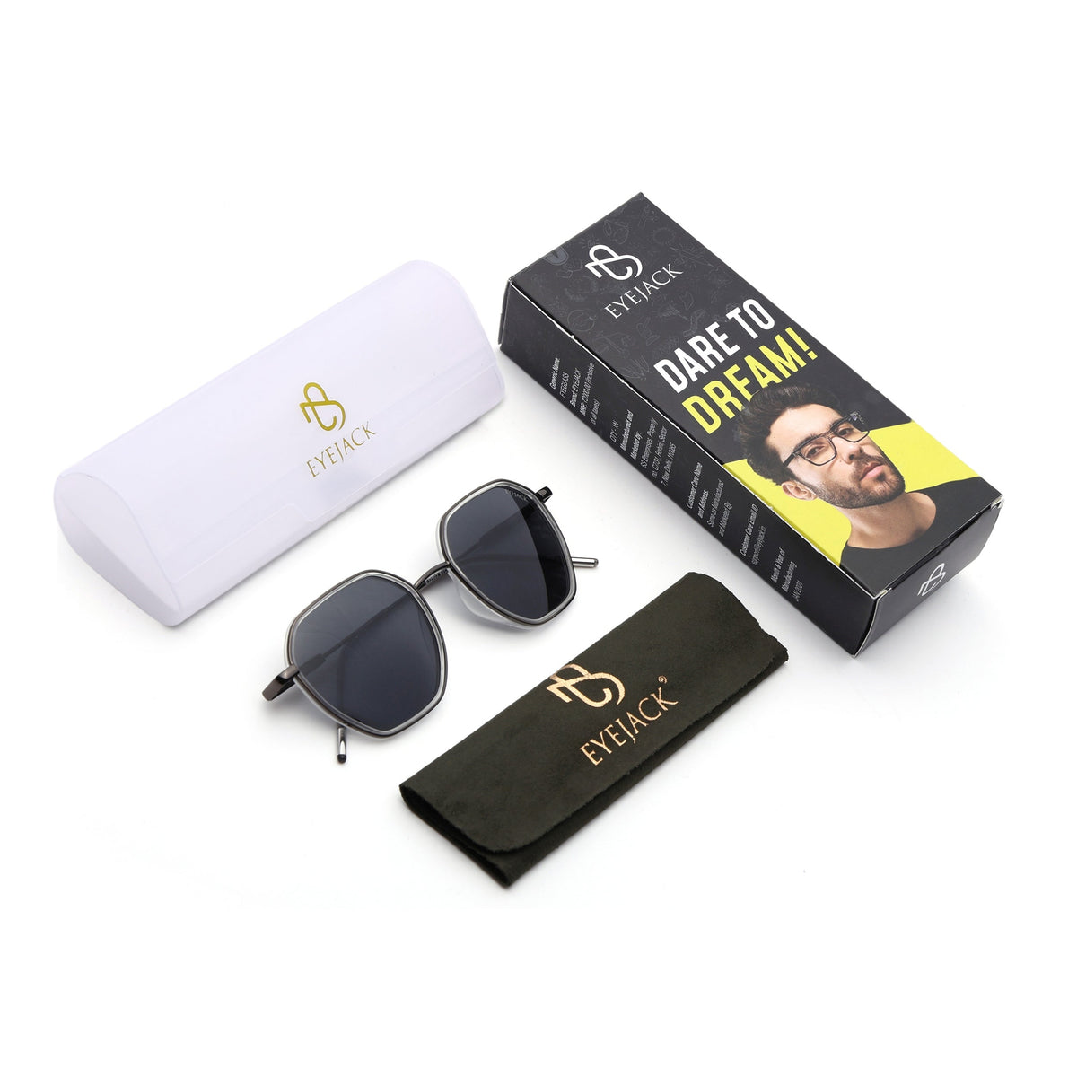 Eyejack Aura Transparent & Grey Hexagonal Polarized Sunglasses for Men & Women (2503PCL1487)