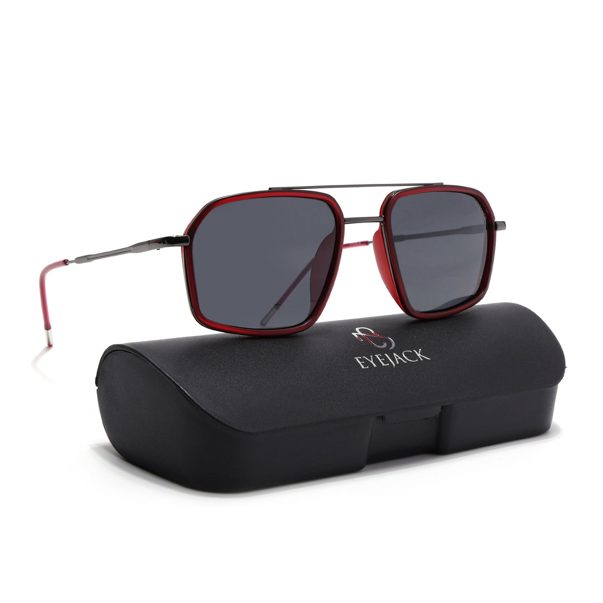 Eyejack Aura Red & Grey Wayfarer Polarized Sunglasses for Men & Women (2505PCL1501)