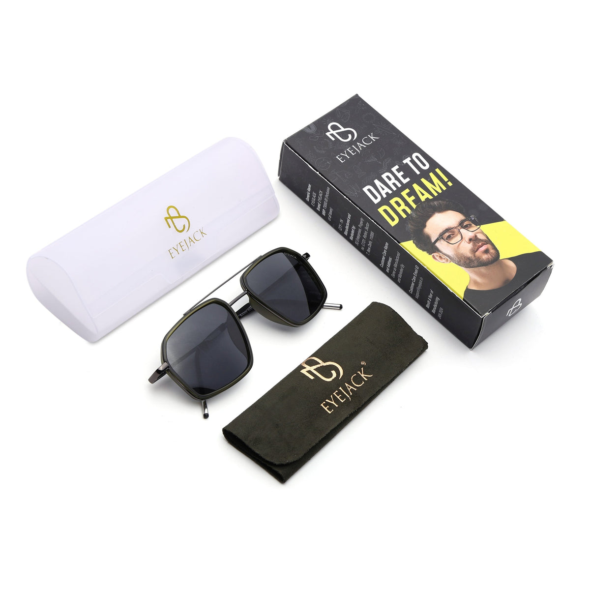 Eyejack Aura Olive & Grey Wayfarer Polarized Sunglasses for Men & Women (2505PCL1506)