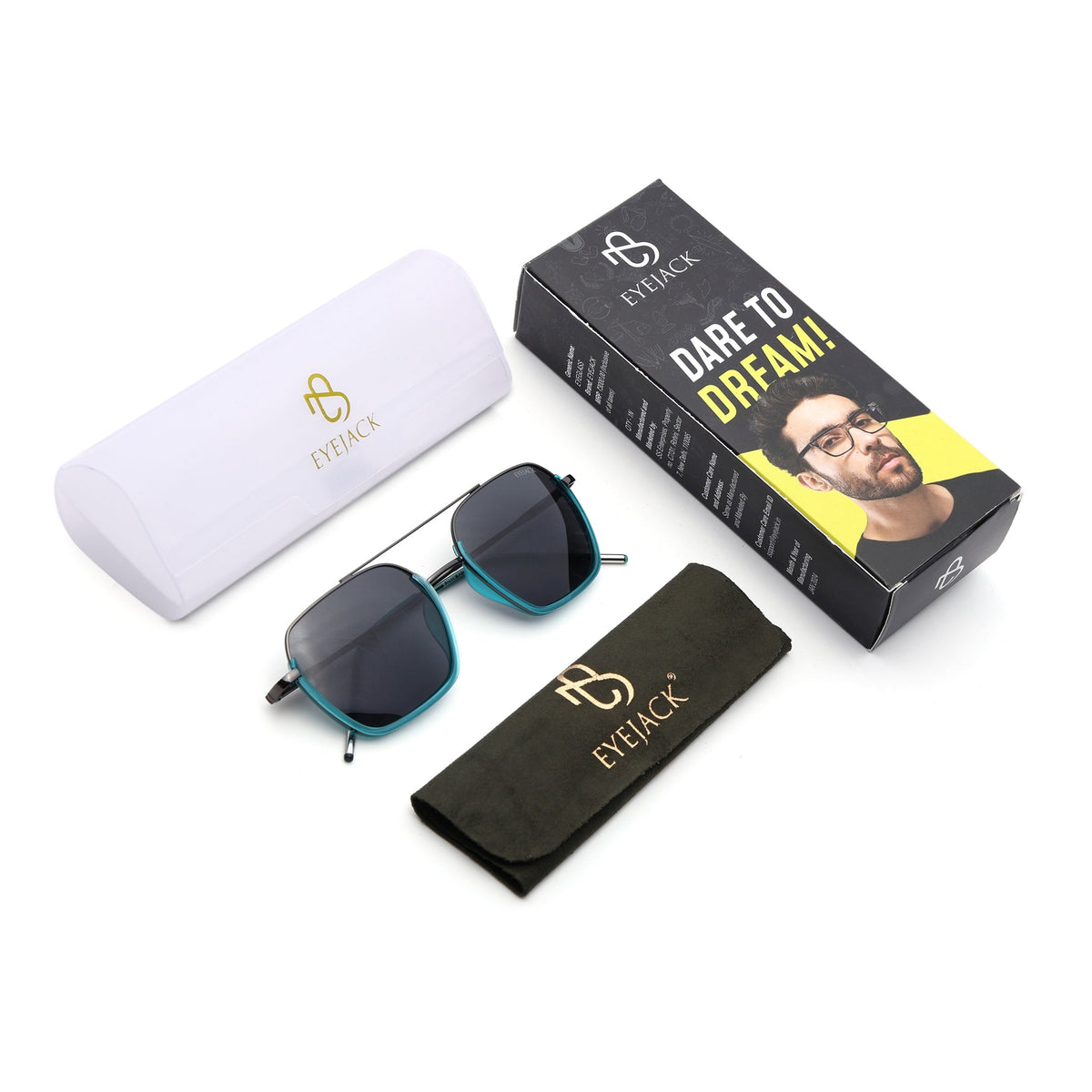 Eyejack Aura Sea Green & Grey Wayfarer Polarized Sunglasses for Men & Women (2508PCL1533)