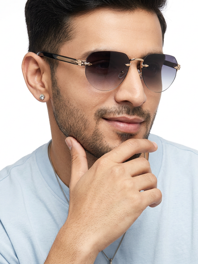 Essence Crown - Golden Rimless Sunglasses I Grey & Clear Lens - 9818CL2535
