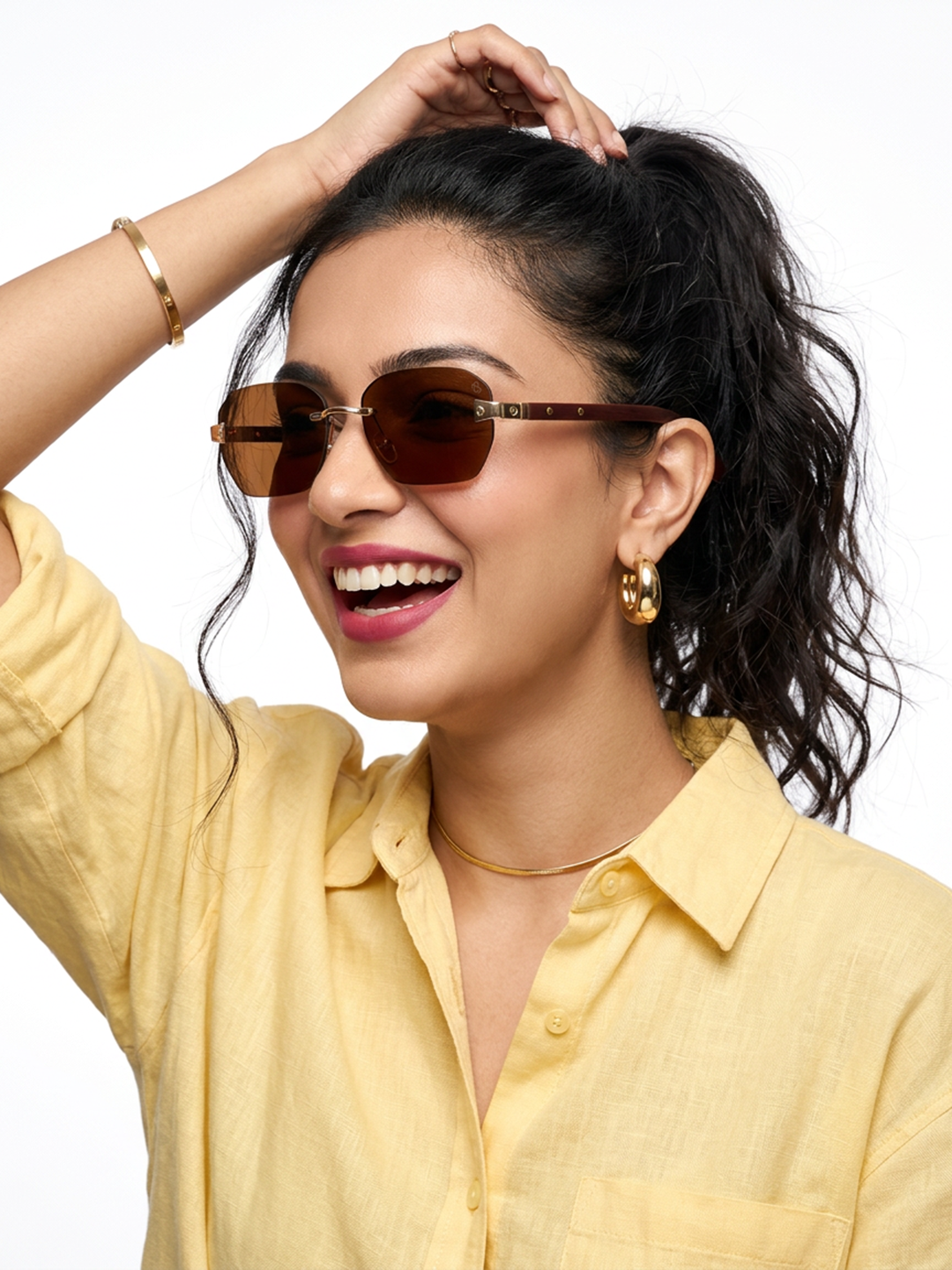 Essence Amber - Golden Rimless Sunglasses I Brown Lens - 9807CL2550