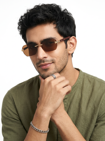 Essence Amber - Golden Rimless Sunglasses I Brown Lens - 9807CL2550