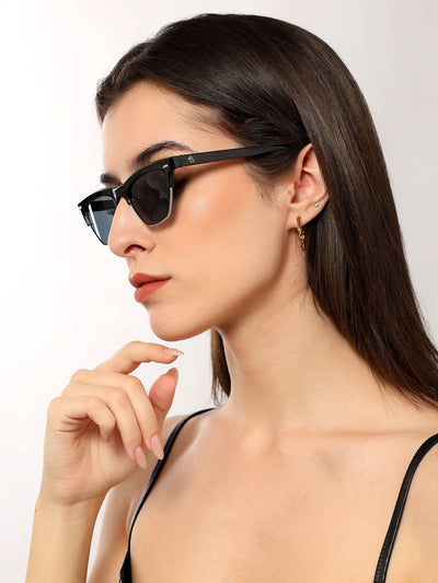 Eyejack Shine Black Half Rim Sunglasses for Women (2829CL1208)