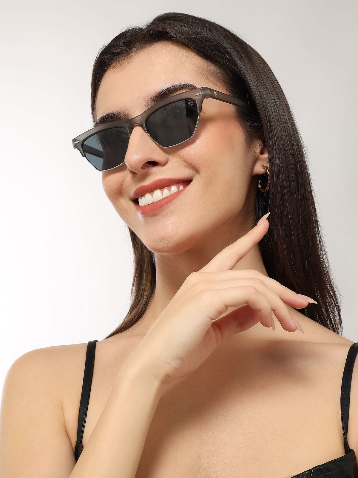Eyejack Matt Grey Half Rim Sunglasses for Women (2829CL1211)