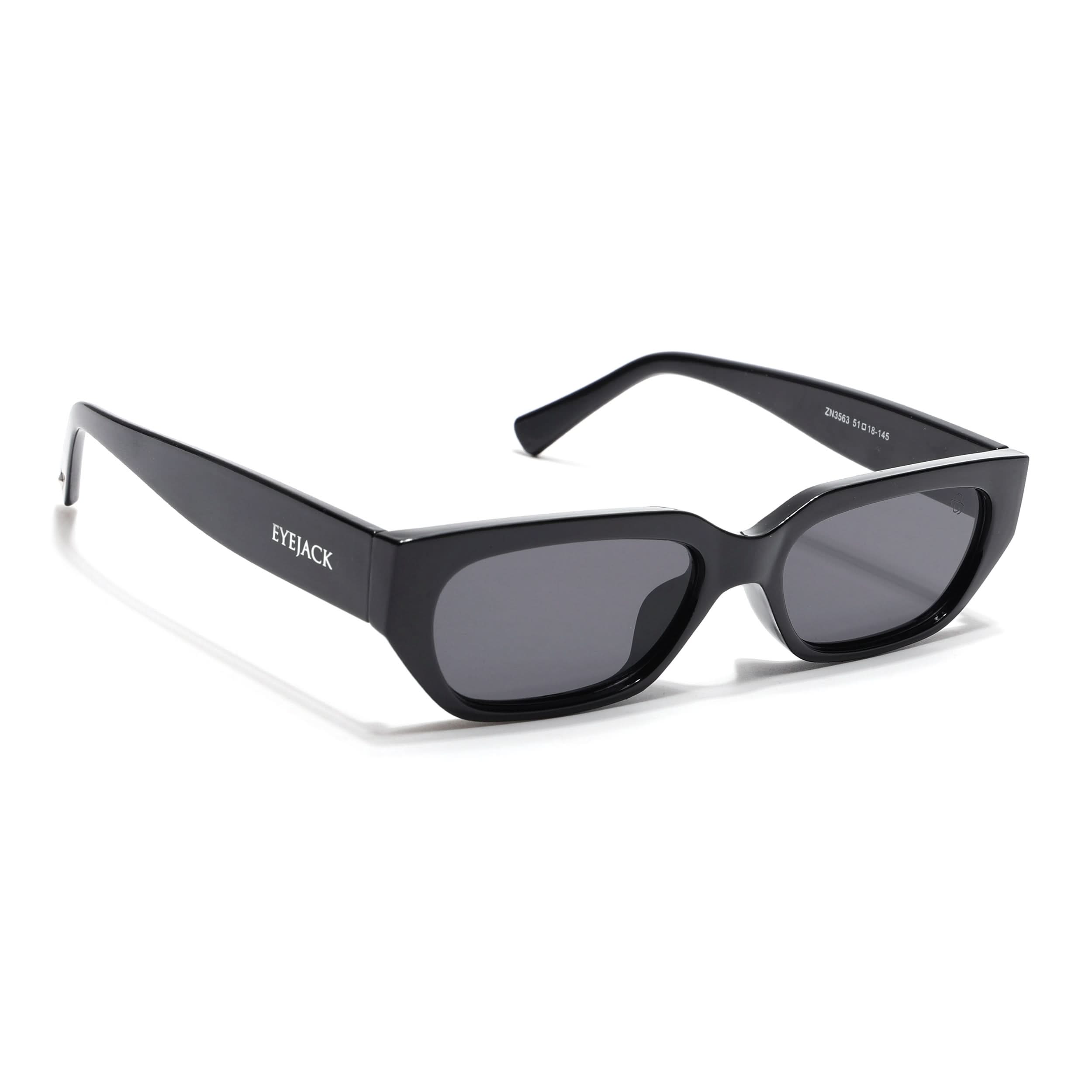 Eyejack Black Rectangle Sunglasses for Men & Women (3563CL982