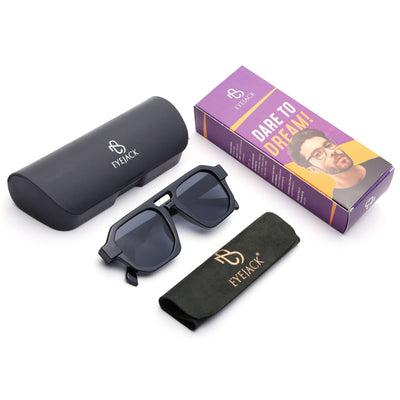 Eyejack Solar Square Sunglasses for Men & Women (Black Lens | Shine Black Frame - 3753CL506-C1)