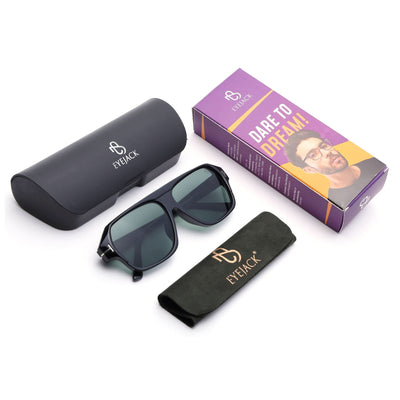 BEAM - Shine Black Square Sunglasses I Green Lens - 3793CL515-C4