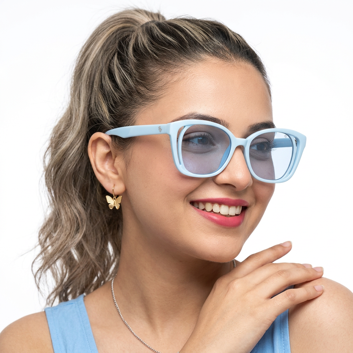 Eyejack Sky Blue Round Sunglasses for Women (5082CL1222)