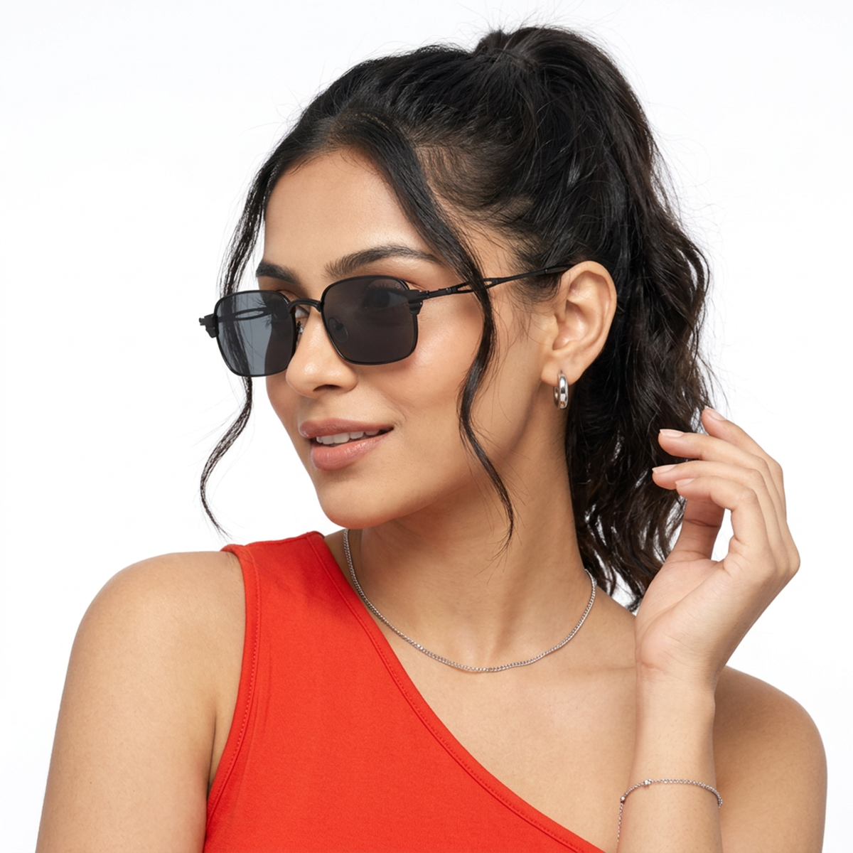 LINE I Black Rectangle Sunglasses (5111CL2587)