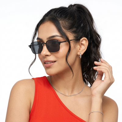LINE I Black Rectangle Sunglasses (5111CL2587)