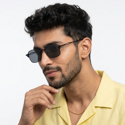 LINE I Black Rectangle Sunglasses (5111CL2587)