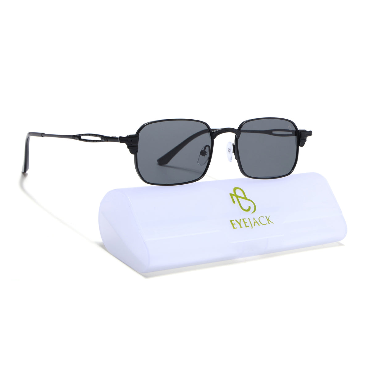 Eyejack Black Rectangle Sunglasses for Men & Women (5111CL2587)