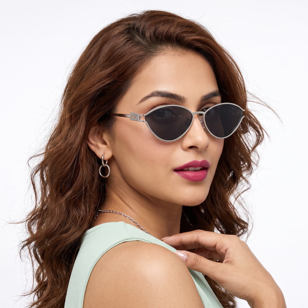 Curve I Silver Cateye Sunglasses for Women (5114CL2579)