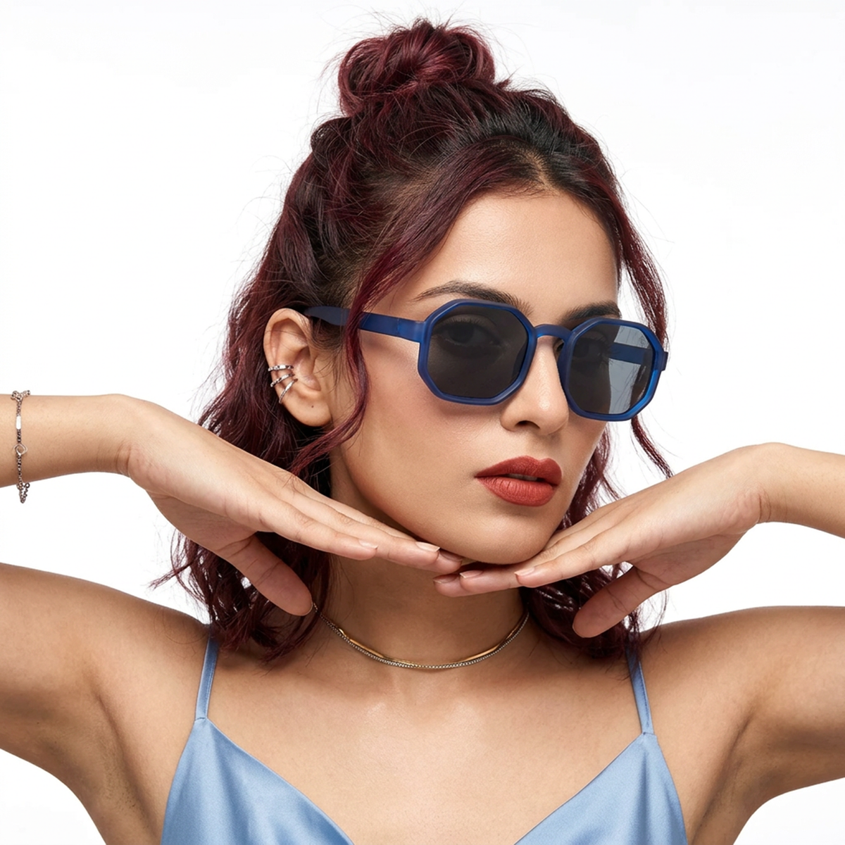Eyejack Blue Hexagonal Sunglasses for Men & Women (5611CL1039)