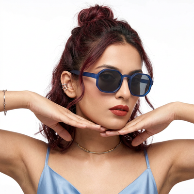 Eyejack Blue Hexagonal Sunglasses for Men & Women (5611CL1039)