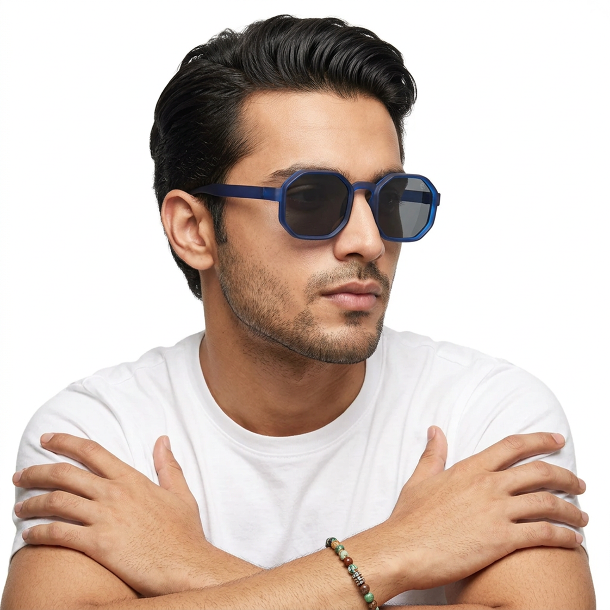 Eyejack Blue Hexagonal Sunglasses for Men & Women (5611CL1039)