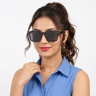Eyejack Black Square Sunglasses for Men & Women (5668CL1044)