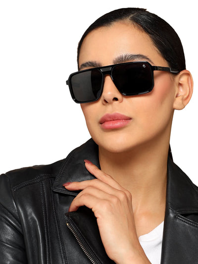 Eyejack Shine Black Square Polarized Sunglasses for Men & Women (6227PCL1115)