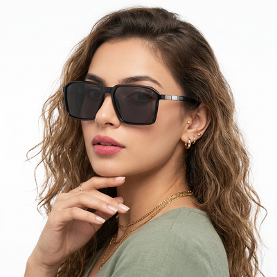 Eyejack Shine Black Square Polarized Sunglasses for Men & Women (6229PCL1120)