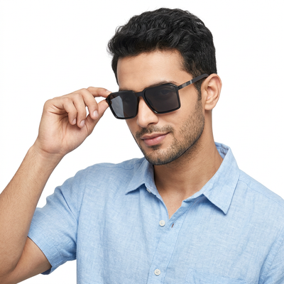 Eyejack Shine Black Square Polarized Sunglasses for Men & Women (6229PCL1120)