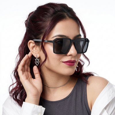 Eyejack Black Square Polarized Sunglasses for Men & Women (6229PCL1121)