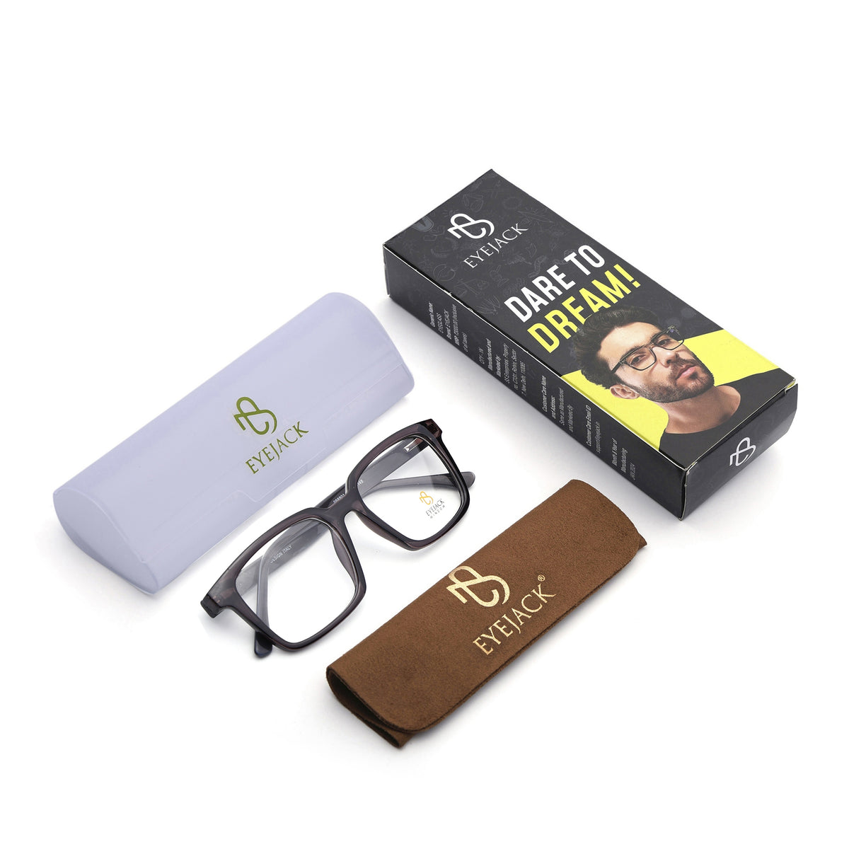 Eyejack Grey Rectangle Eyeglasses for Men & Women (668801FCL2320)