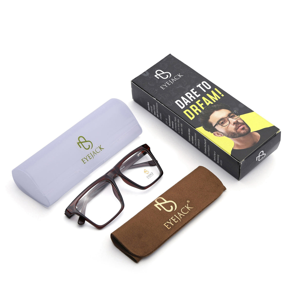 Eyejack Brown Wayfarer Eyeglasses for Men & Women (668803FCL2348)