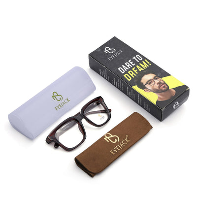 Eyejack Brown Square Eyeglasses for Men & Women (668806FCL2384)