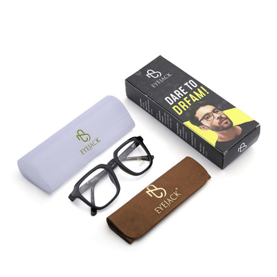 Eyejack Shine Black Square Eyeglasses for Men & Women (668807FCL2390)