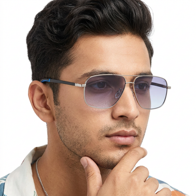 Dawn - Silver Rectangle Sunglasses I (7035CL2127)