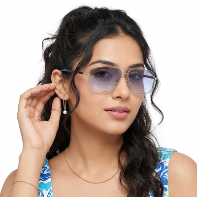 Dawn - Silver Rectangle Sunglasses I (7035CL2127)