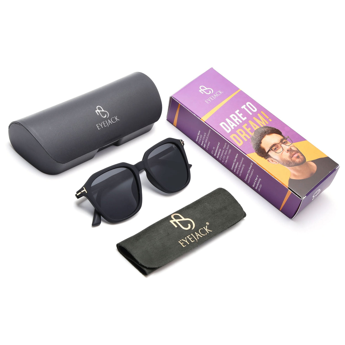 Eyejack Black Square Polarized Sunglasses for Men & Women (7524PCL1267)