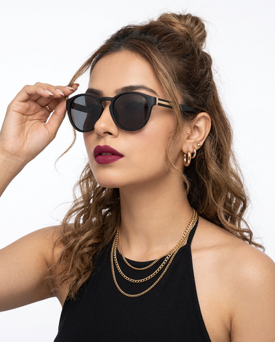 Eyejack Black Round Sunglasses for Men & Women (8018CL1047)