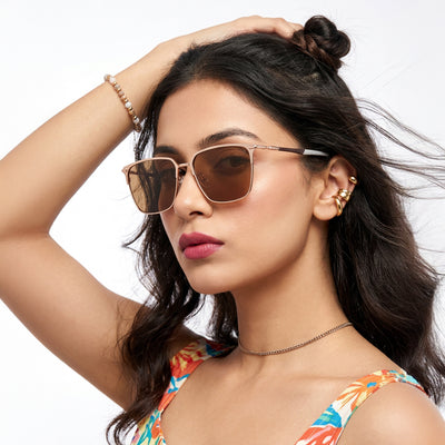 Valor - Square Polarized Sunglasses (Brown Lens | Rose Golden Frame - 8021PCL777)