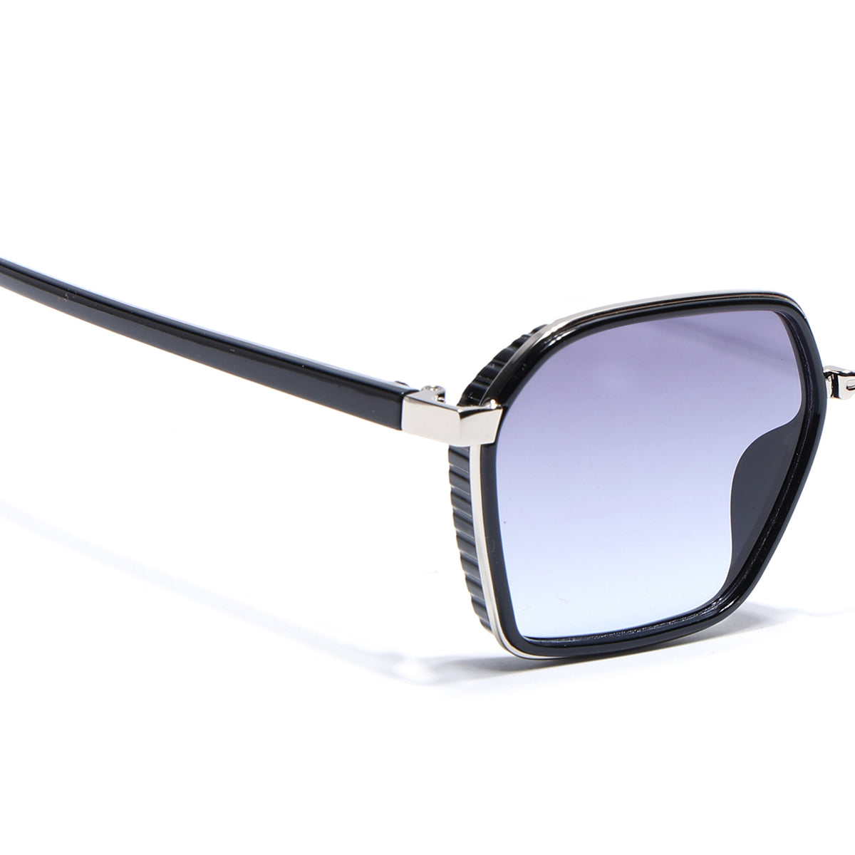Eyejack Silver & Black Hexagonal Sunglasses for Men & Women (80745CL2134)