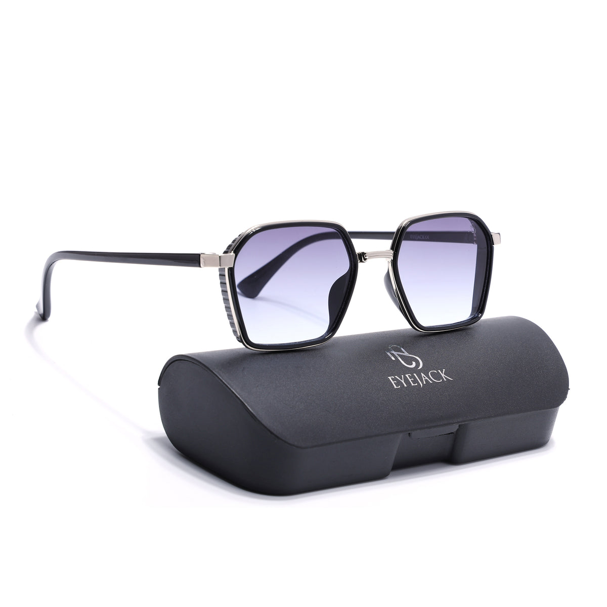 Eyejack Silver & Black Hexagonal Sunglasses for Men & Women (80745CL2134)