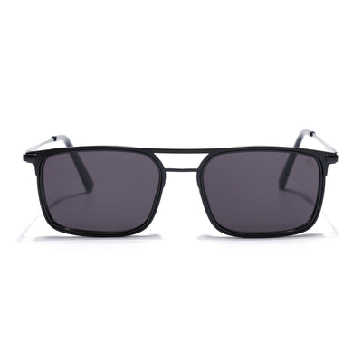 Eyejack Black Rectangle Sunglasses for Men & Women (80768CL2131)