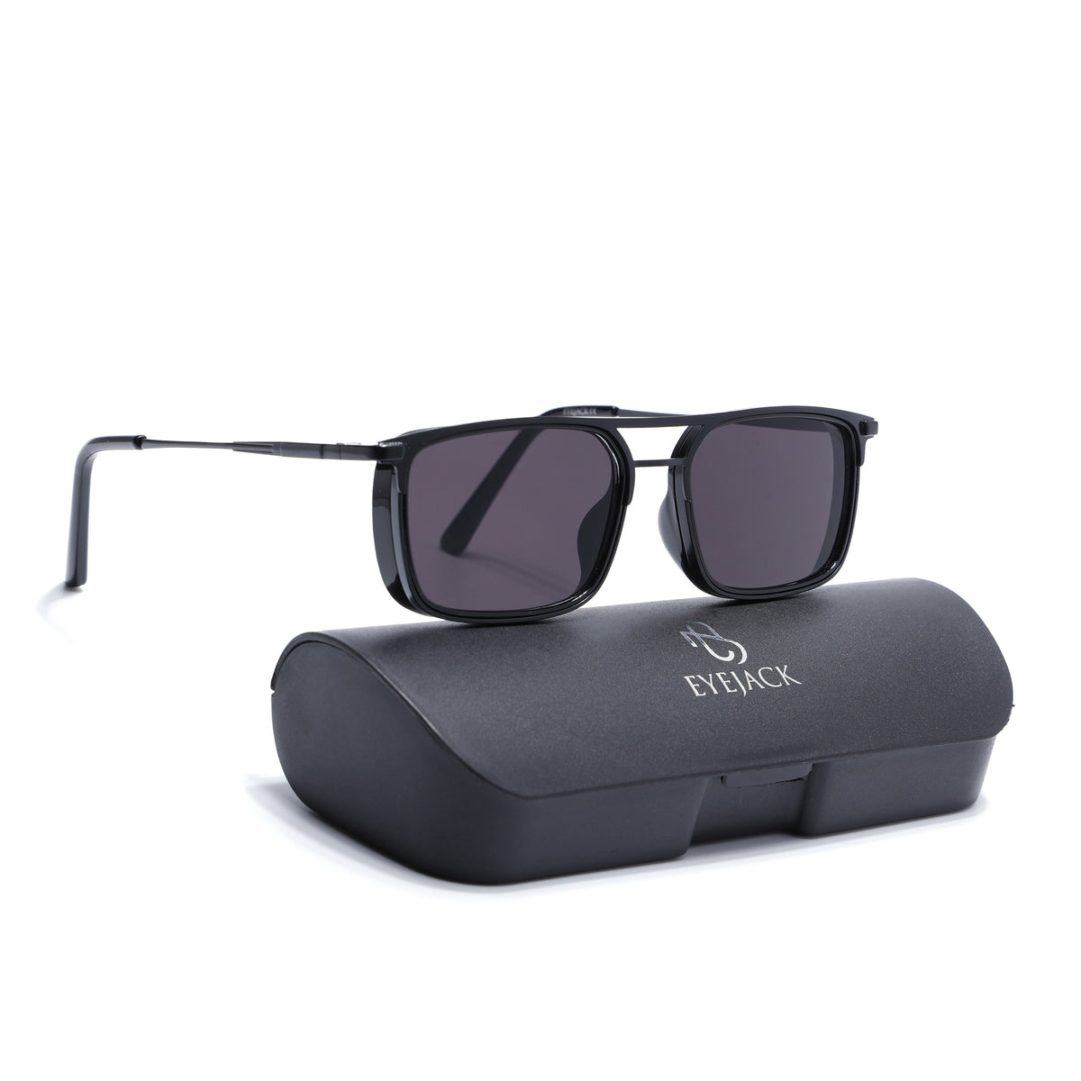 Eyejack Black Rectangle Sunglasses for Men & Women (80768CL2131)